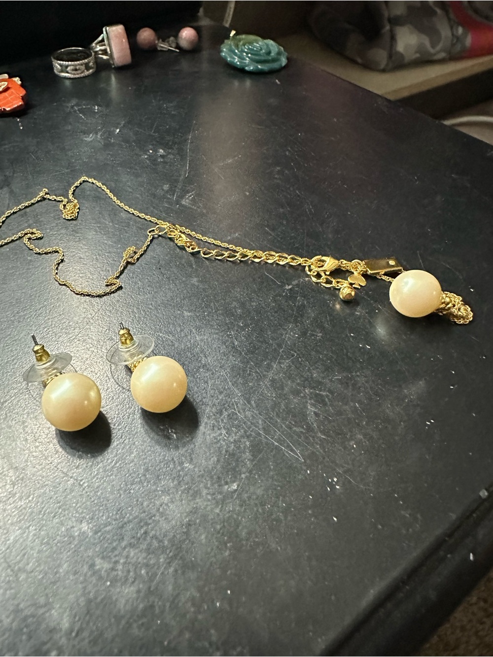 kate spade Gold-Tone Necklace and Cream Pearl Drop Earrings Set